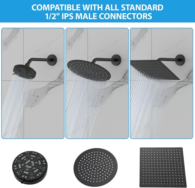 Lordear Black Shower Arm 8 Inch T304 Stainless Steel Shower Head Extension Arm, Long Shower Extender Arm with Flange,Shower Head Pipe - Image 2
